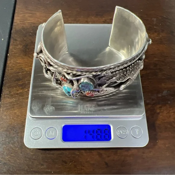 VTG Native American Navajo Ornate Sterling Silver Cuff Bracelet Signed 148.8g
